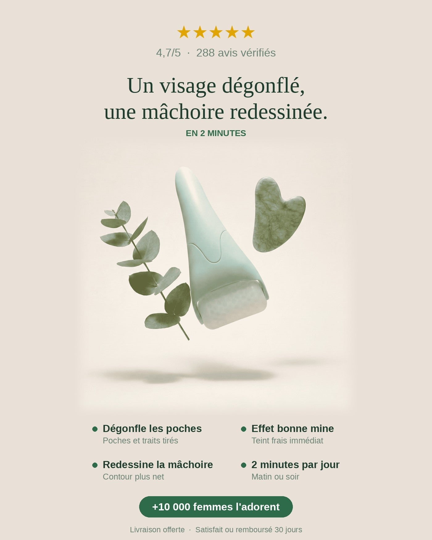 Bénéfices du rituel Celadine : poches dégonflées, mâchoire redessinée, teint frais